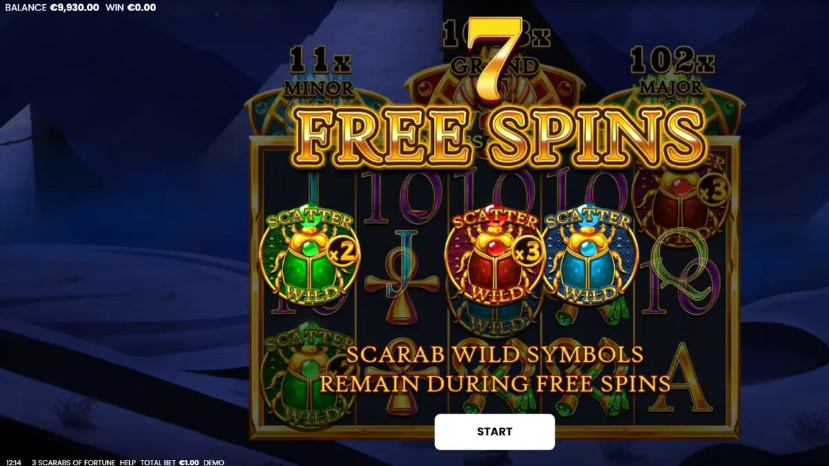 Tampilan visual slot 3 Scarabs of Fortune dengan tema Mesir Kuno
