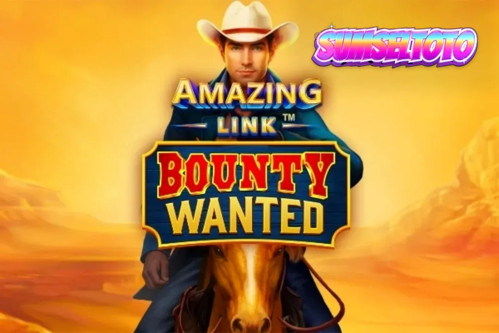 Tampilan visual slot Amazing Link Bounty Wanted dengan latar belakang gurun dan simbol koboi.